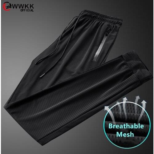 WWKK 2021 New Men‘s Casual Pants Men Joggers Sweatpants Black Trousers Fitness Sportswear Jogger Track Pant Ice Silk And Mesh