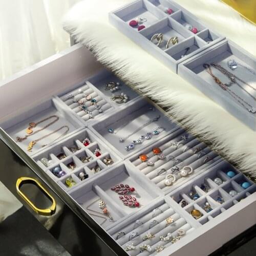 Jewelry Organizer Box Jewelry Necklace Earrings Bracelet Pendant Organizer For Jewelry Drawer Storage Tray Grey