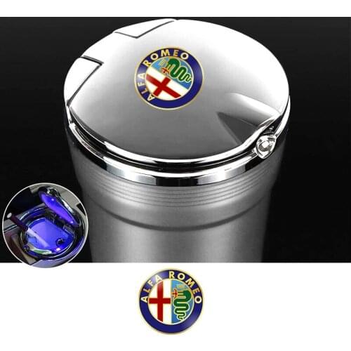 Creative car ashtray For Alfa Romeo Giulia 147 159 Mito with cover cigarette trash can with LED light Car interior accessories