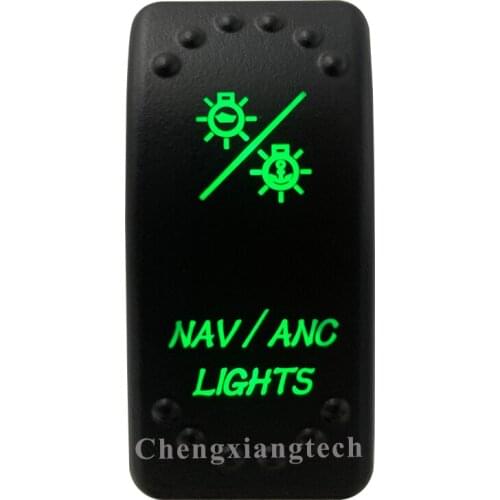 Nav/Anc Lights - Green Led-Rocker Push Switch - 7 Pins DPDT- ON OFF ON - 12V 24V Marine Boat Car Waterproof