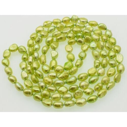 Freshwater Pearl yellow green baroque 8-11mm Necklace 120cm Wholesale for women xmas gift