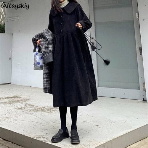 Dress Women Spring Sweet Peter Pan Collar Student Korean Style Loose All-match Lantern Fashion Harajuku Autumn Kawaii Vestidos