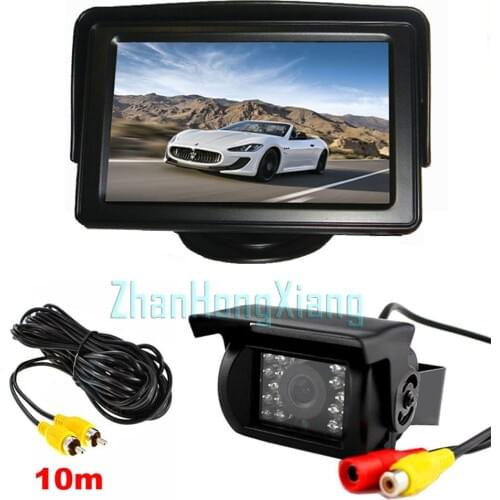 Wired 18 LED IR Night Vision Reverse Backup Camera + 4.3" LCD Monitor Car Rear View Kit with 10m Cable for RV BUS Truck 12V/24V