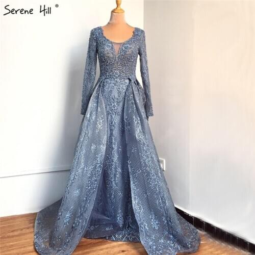 Serene Hill V-neck Beading Crystal Design Prom Dresses 2020 Dubai Luxury Long Sleeve Evening Gowns DLA70424