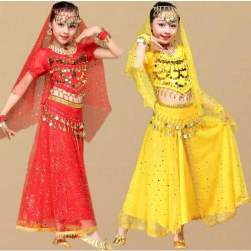 Chiffon Indian Dance Clothing Children Oriental Performance Set for Stage Girls Bollywood Belly Dance Costume Outfit Dance Wear
