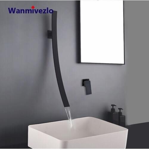 Waterfall Spout Wall Mounted Basin Faucet Single Handle Mixer Tap Concealed Bathroom Sink Torneira Cold Hot Water Tap Crane