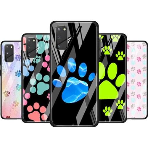 Dog foot Paw for Samsung Galaxy S20 FE Ultra Note 20 S10 Lite S9 S8 Plus Luxury Tempered Glass Phone Case Cover