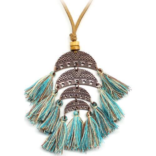 Bohemian Vintage Carved Crescent Tassel necklace Fashion Spring and autumn New sweater chain Women jewelry