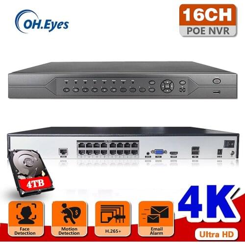 NVR Embedded Plug & Play 4K NVR with 1/2 SATA Interfaces 16CH POE Port for Security Camera H.265 P2P