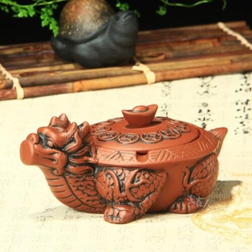NEWYEARNEW 1piece Purple Clay Mascot Ashtray with Lid Creative Luck Cigarettes Ash Tray Home Furnishing Decoration