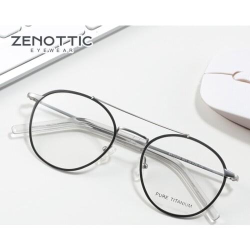 ZENOTTIC Pure Titanium Glasses Frame Women Retro Round Prescription Eyeglasses Men Luxury Double Bridge Optical Myopia Eyewear