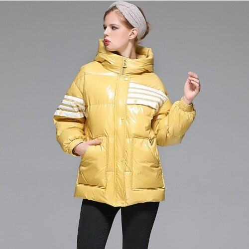 Bright face down jacket women 2020 new Korean fashion 90 white duck down thickened loose winter Hooded Jacket
