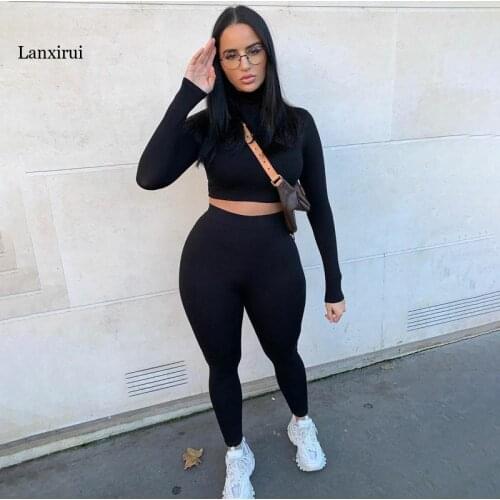 Autumn Winter Two Piece Set Women Outfits Long Sleeve Crop Tops T-shirt Leggings Pants Sports Suit Female Tracksuit Clothes