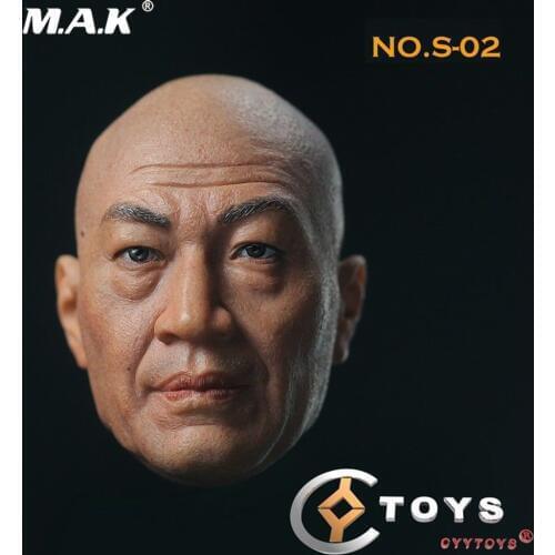 1/6 Male Head Sculpt 1/6 S-02 Shi Zhaoqi Head Sculpt Chinese Bald Actor Head Model Fit 12" Action Figure Body