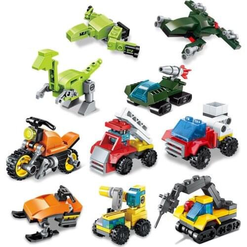 10Pcs/lot City Fire Pole Changing Team Ladder Truck Car ENLIGHTEN Building Blocks Sets DIY Bricks Educational Toys for Children