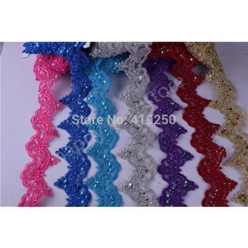 10yards 17colors Pearl Beaded & Sequin Bridal Lace Trim Pear trim lace fabric