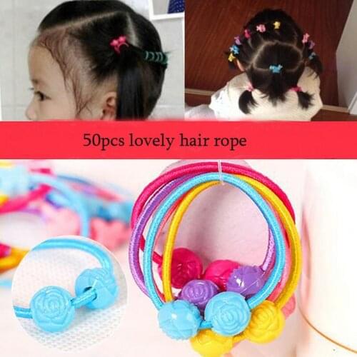 50 Pcs Super Cute Round Ball Kids Hair Band Baby Elastic Hair Bands Girls Accessories Lovely Children Hair Ties Headwear