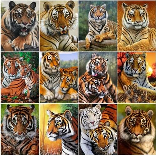 DIY Diamond Painting Full Square/Round Tiger Picture Diamond Embroidery Animals Rhinestone Mosaic Art Wall Decoration