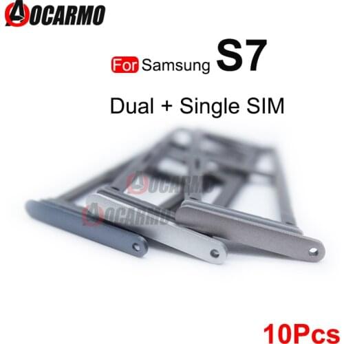 Aocarmo 10Pcs Gold Silver Grey Single & Dual Metal Plastic Nano Sim Card Tray Holder For Samsung Galaxy S7 G930 G930F
