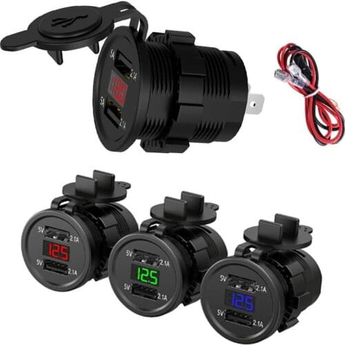 Dual Usb Car Charger Socket 12V-24V Car Motorcycle Cigarette Lighter Usb Fast Charger Socket Power Plug Outlet LED Dropshipping