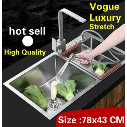 Free shipping Apartment multifunction wash vegetables kitchen manual sink double groove 304 stainless steel hot sell 780x430 MM