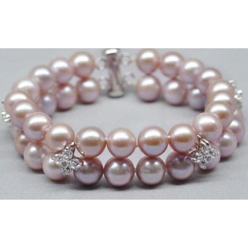 2 strands 9-10mm south sea round lavender pearl bracelet 7.5-8" 925s