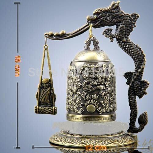 Buddhist DragonBronze Singing lucky bell Antique copper Dragon Garden Decoration 100% real Tibetan Silver Brass