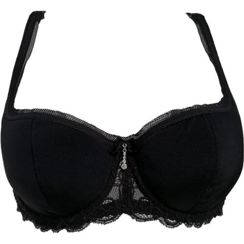 Black Lace Rhinestone Bowknot Underwire Sexy Demi Bra for Women 1/2 Cup Underwire Lingerie Plus size Underwears Gift BRB017