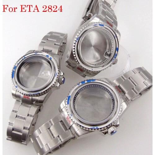 Wristwatch Parts 316L Stainless Steel 40mm Watch Case Sapphire Glass For ETA 2824 Automatic Movement With 3 Colors Chapter Ring