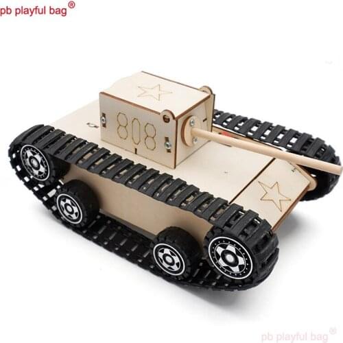 PB Playful Bag Childrens manual DIY Electric Tracked tank vehicle puzzle assembly wooden building block toys Creative gift UG78