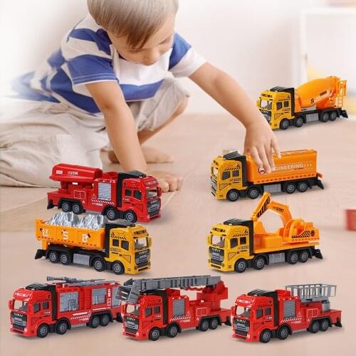 Kids Simulation Alloy Diecast Sound Light Engineering Cars Excavator Fire Truck Inertia Educational Toys Gifts for Children Boys