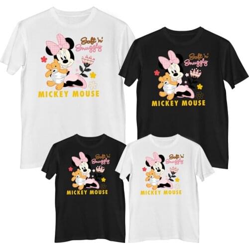 Disney Minnie Mouse T-shirt Summer Comfortable 100%cotton Fashion Women t-shirts Girl outfit mommy and daughter matching clothes