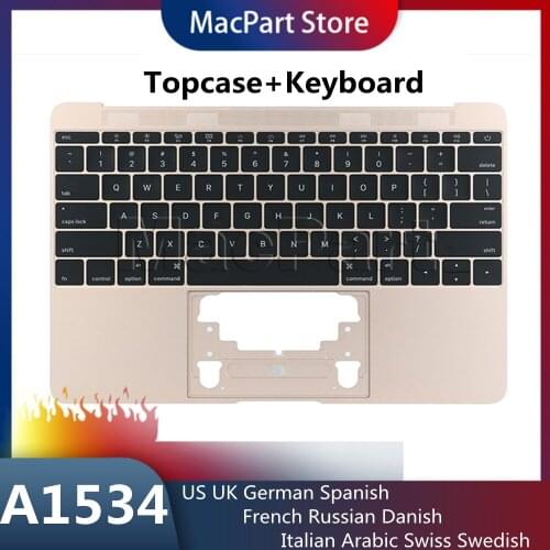 For Macbook 12'' A1534 Swedish US UK Swiss German Danish Russian Spain French Keyboard w/ gold Topcase 2015 2016 2017 Years