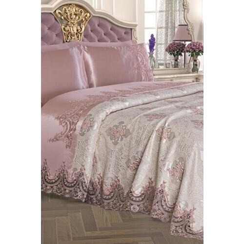French Guipure/Laced Double Eylül Pique Set-Pique-Bed Sheet Bed Cover-Pillowcases-6Pieces Set-Colour Options-Good Quality