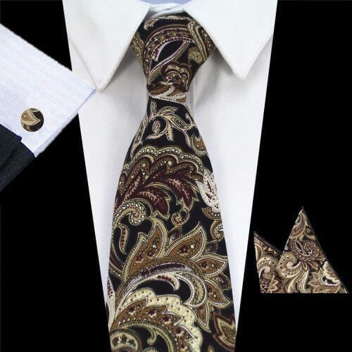 GUSLESON Fashion Mens Tie Set Cotton Neck Tie Pocket Square Cufflinks 8cm Classic Floral Paisley Ties for Men Suits Corbatas
