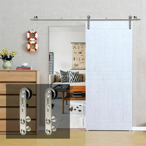 Gifsin 4-9.6FT Round -Shaped Silver Stainless Steel Puerta Corredera Wooden Sliding Door Hardware Kit for Single Door