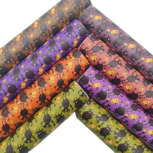 Halloween Monsters Printed Synthetic Leather Faux Fabric Sheets Felt Backing Vinyl For Earrings bag Bows DIY GM2231