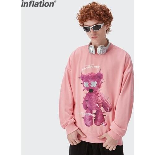 INFLATION Oversized Sweatshirt Men Streetwear Hip Hop Sweatshirts 2021 Trendy Funny Bear Sweatshirts Woman Cool Pullovers