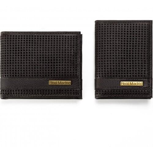 Leather Wallet and Card Holder Black and Brown REAL MADRID