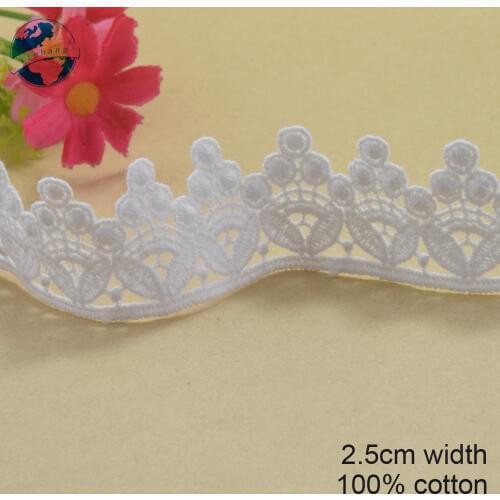 10yards 2.5cm white 100% cotton embroidery lace french lace ribbon fabric guipure diy trims warp knitting sewing Accessories3202