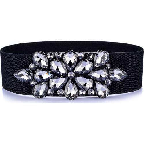 Fashion Women Elastic Wide Corset Belt For Women Glass Crystal Ceinture Ladies Thin Rhinestone inlaid Belt Waist Girdle SJ21