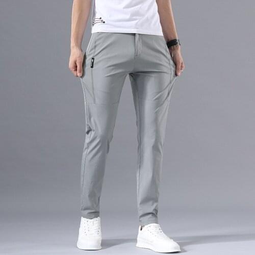Mens Casual Pants 2021 New Fashion Summer Slim Straight Thin Lightweight Stretch Skin-friendly Breathable Trousers Trend