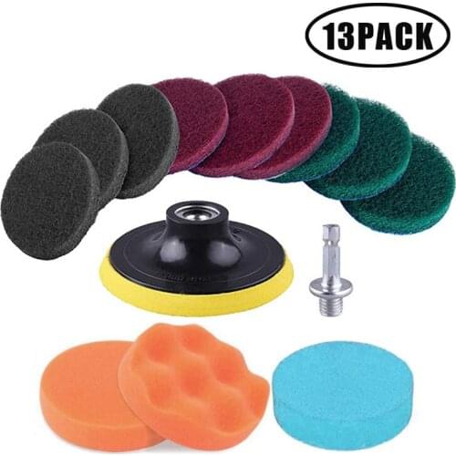 13PCS Electric Drill Brush Scrub Pads Kit Power Scrubber Cleaning Kit Cleaning Brush Scouring Pad for Carpet Glass Car Clean