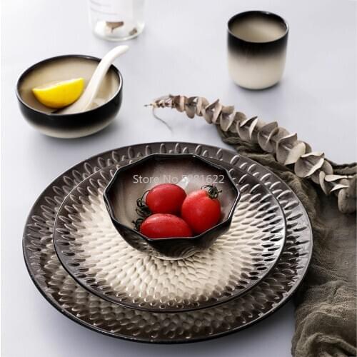 New Creative Japanese Style Steak Ceramic Dessert Sushi Plate Set Porcelain Food Dish Tea Cup Soup Rice Bowl Spoon Tableware