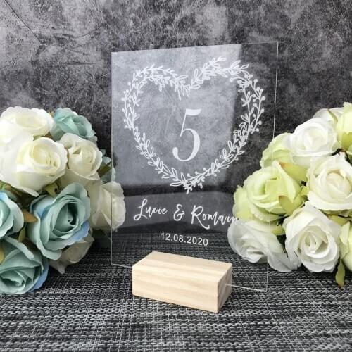 Personalized Wreath Wedding Table Numbers Modern Table Signs Decor Custom Table Decor Clear Acrylic Wedding Table Number