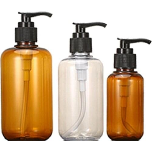 100ml 200ml 300ml PET Plastic Refillable Black Lotion Pump Bottle Clear Brown Empty Round Cosmetic Packaging Container 10pieces