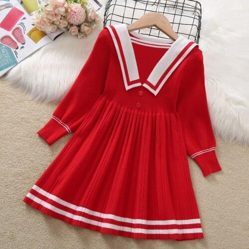 Girls Long Sleeve Sweater Dress Baby Girl Clothes Preppy Style Cute Dresses for Kids Autumn Winter Children New Year Dress