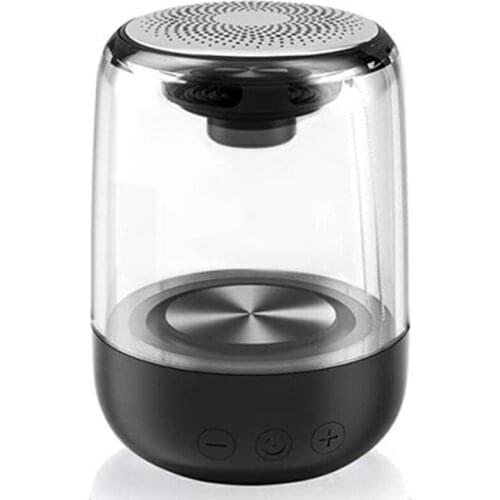 Portable Bluetooth 5.0 Speaker Transparent LED Luminous Subwoofer 6D Surround HIFI Stereo Alarm Clock Speaker