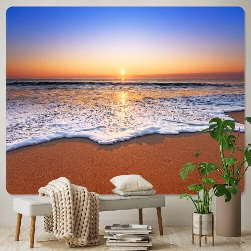 Seaside sunrise psychedelic scene home art tapestry hippie bohemian decoration bedroom background wall bed sheet sofa blanket