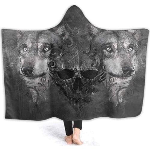 Hooded Blanket for Adult Wolf Wearable Hooded Blanket Abstract Skull Figure Canine Hooded Blanket for Men Women Teenagers Kids